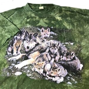 Vintage Stand Out Designs Wolfpack Nature T-Shirt Size Large Green Tie-Dye Wolf.
